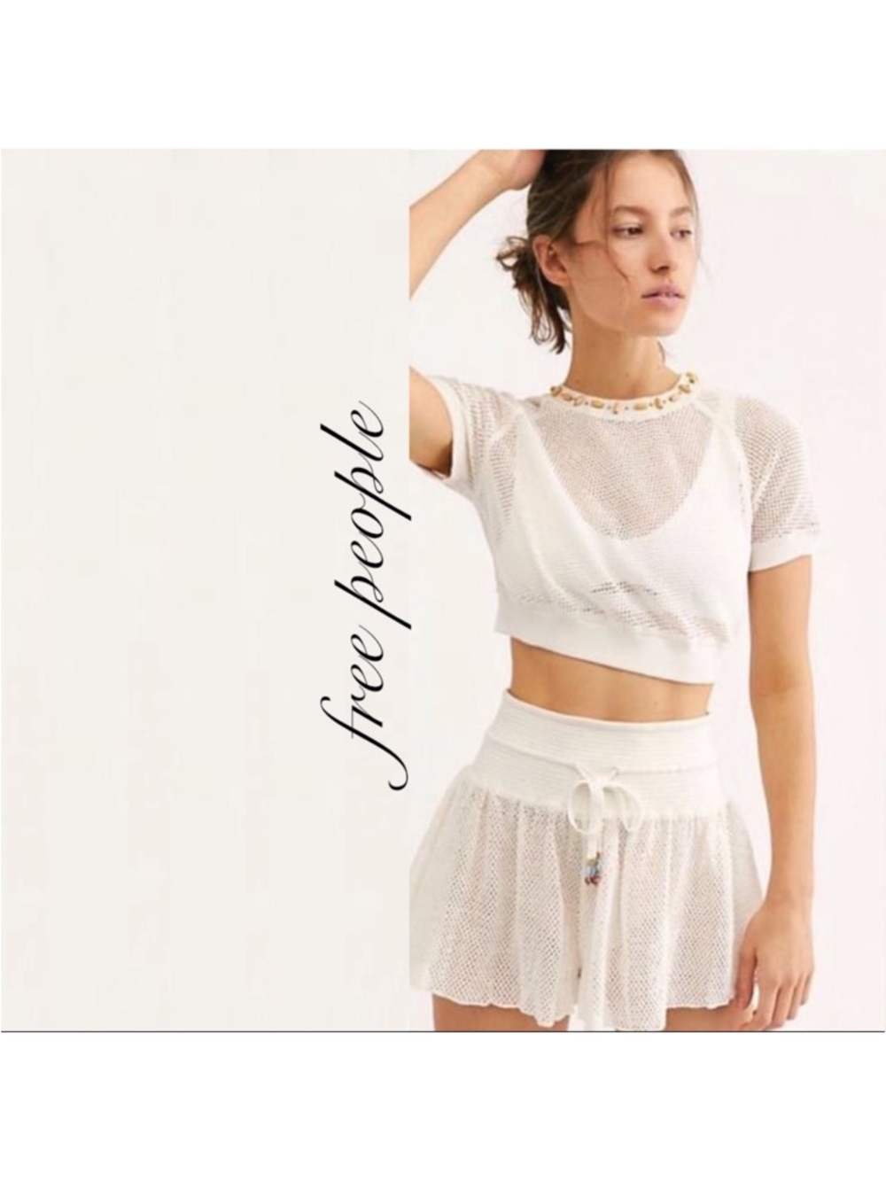 FREE PEOPLE Cream Crocheted Boho Matching Set Crop Top & Shorts NWOT